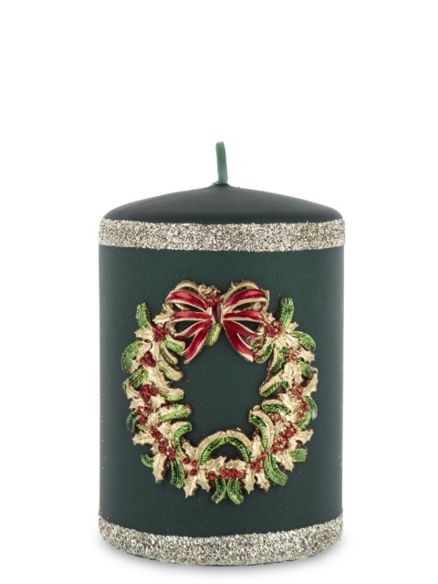 Green pillar candle 70x100 with wreath (BT0003-W-20; 163493)