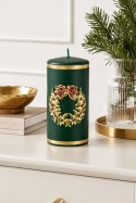 Green pillar candle 70x140 with wreath (163494)