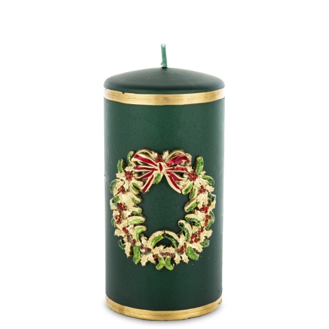 Green pillar candle 70x140 with wreath (163494)