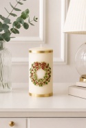 Ecru pillar candle 70x140 with wreath (163488)