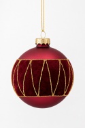 8 cm matte burgundy glass bauble with a glittery velvet appliqué (545707)