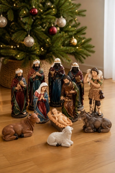 Nativity scene figures, 40 cm, colored, 10-piece set, polyresin (541017)