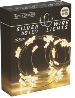 40LED wire stars, warm white, 195cm, battery-powered (AX9731660)
