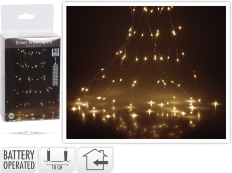 Lampki na druciku 80LED wiązka 10*75cm biały ciepły na baterie (AX9731210)