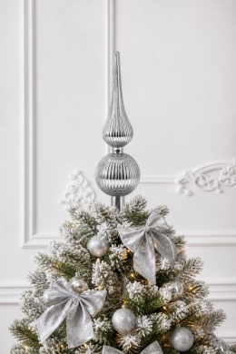 30 cm ribbed glass tree topper, shiny silver with glitter (545720)
