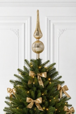 30cm ribbed glass tree topper, shiny gold with glitter (545719)