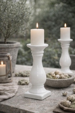 Świecznik ceramiczny szkliwiony ecru perłowy 23*9*9cm (118024) zb.2