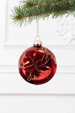 10cm glass bauble - ruby ​​leaf, velvet & glossy finish (545696)