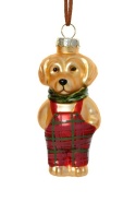 Glass bauble: Dog in red checkered overalls (125107)