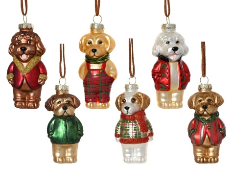 Glass bauble: Dog in red checkered overalls (125107)