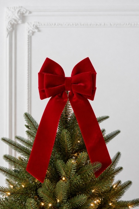 Red velour cascade bow topper 64x29cm (548176)