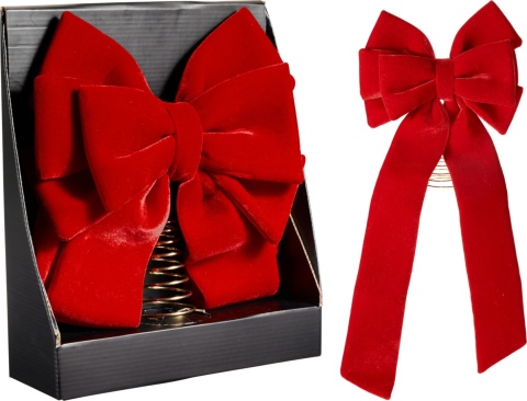 Red velour cascade bow topper 64x29cm (548176)