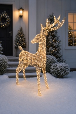 Gold-finish reindeer, 130 cm, 960 warm white LEDs, flash function, timer (490416)