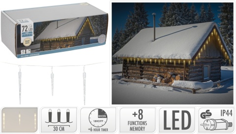 Kurtynka sople lodowe 72LED ciepłe 8f. timer 6,9m (AX8103120)