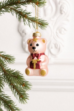 Glass ornament: Pink teddy bear with gifts (123957)