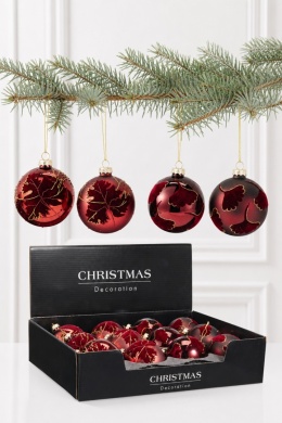 8cm glass bauble - ruby ​​leaf, velvet finish (545693)