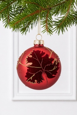 8cm glass bauble - ruby ​​leaf, matte velvet finish (545693)