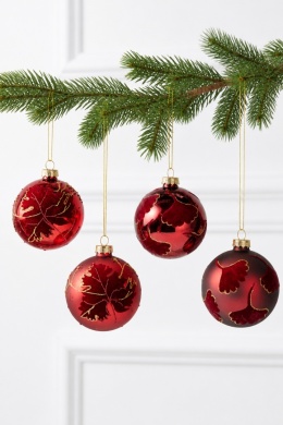 8cm glass bauble - ruby ​​leaf, matte velvet finish (545693)