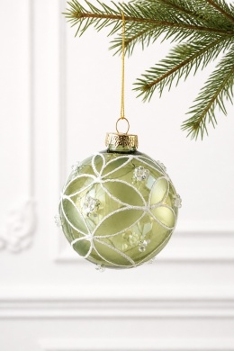 Transparent green glass bauble, 8 cm, with stones (551489)