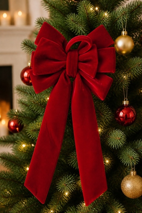 Medium red velvet cascading bow 49x22cm (546145)