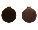 Set of 6 glass baubles, 8 cm diameter, velvet finish, mixed brown shades (062287)