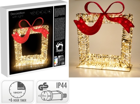 Gold metallic gift with bow, 500 warm white LEDs, timer (AMZ143250) - indoor/outdoor