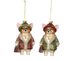 Glass ornament: Dog in glasses and green coat (124013)