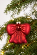 Glass bauble: Matte red bow (125097)