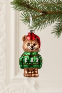Glass ornament: Kitten in a green sweater with a Christmas tree pattern (F)(124121)