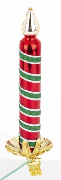 Glass ornament: Red and green candle on a clip (179942)