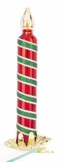 Glass ornament: Red and green candle on a clip (179942)