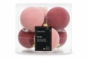 Set of 6 glass baubles, 8 cm diameter, velvet finish, mixed pink shades (062283)