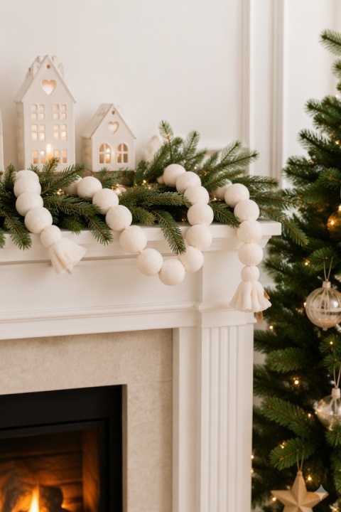 Plush ecru bauble garland 190 cm (553197)