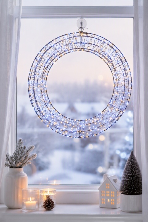 Metal wreath 50 cm, 480 LEDs, mixed warm/cool white with flash effect (AX5393510)