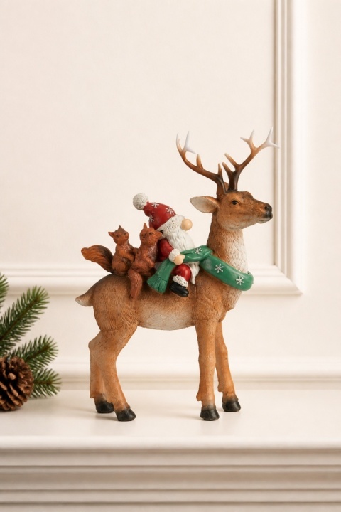Reindeer with Santa, hedgehog, and little fox, polyresin (545459)