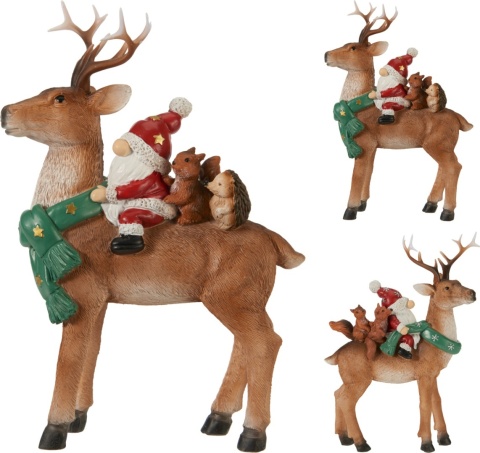 Reindeer with Santa, hedgehog, and little fox, polyresin (545459)