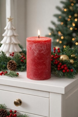 Świeca słupek rustykalny czerwony (SW05192) h:10x6cm