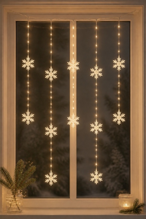 Kurtyna 200x200cm 408LED ciepła śnieżynki 8f. (AVX100690) timer wew/zew