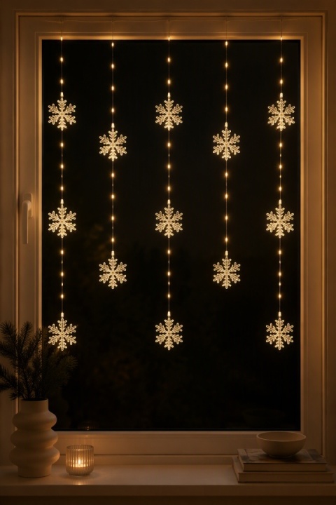 Kurtynka120x120cm 232LED ciepła 8f. śnieżynki timer (AVX100660)