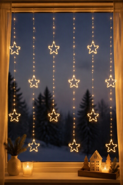 Kurtynka120x120cm 235LED ciepła 8f. gwiazdki timer (AVX100660)