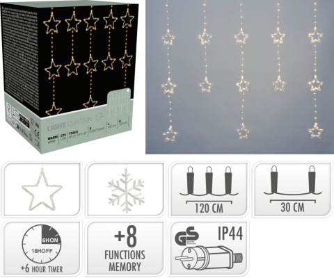 Kurtynka120x120cm 235LED ciepła 8f. gwiazdki timer (AVX100660)