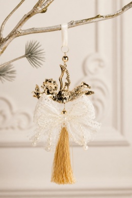 Angel ornament with a white bow and small pearls (546494)