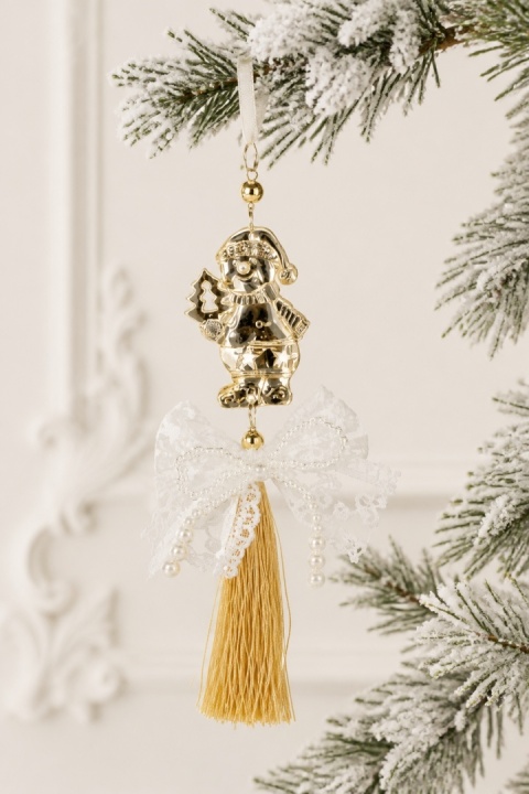 Snowman ornament with white bow and pearls (546494)