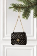 Glass handbag charm - black glitter check pattern (523420)