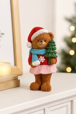 Miś dziewczynka 15cm z choinką poliresin (542036)