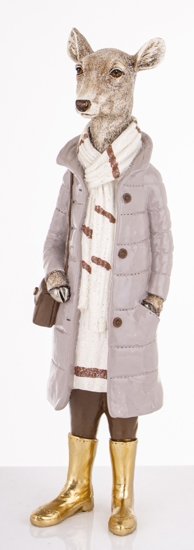 Mrs. reindeer 36cm in coat with polyresin bag (181048)