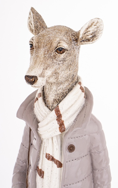 Mrs. reindeer 36cm in coat with polyresin bag (181048)