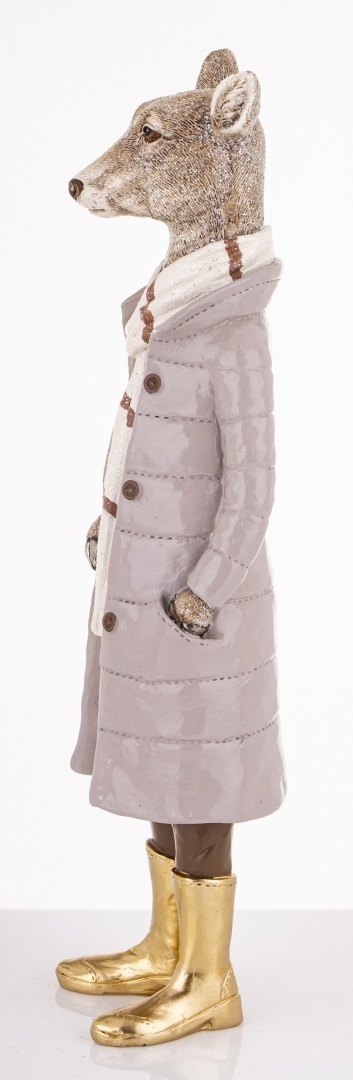 Mrs. reindeer 36cm in coat with polyresin bag (181048)