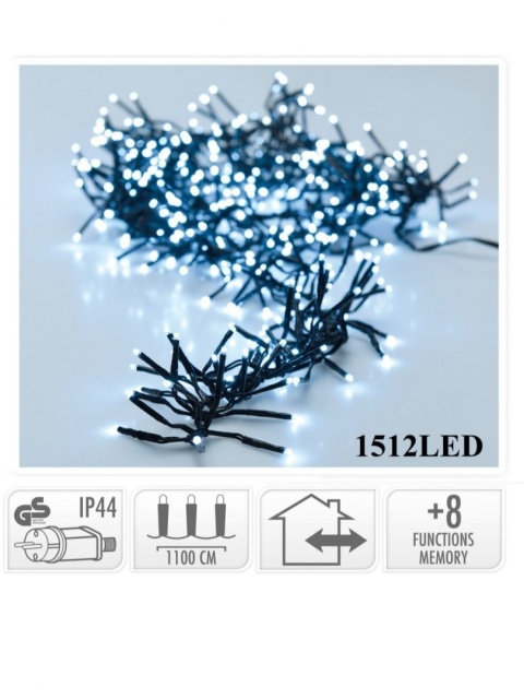Girlanda świetlna 1512LED długość 11m biała zimna 8 funkcji czarny kabel (AX8550050;AGL550050)