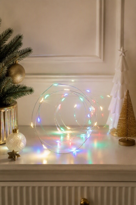 Lampki na druciku 80LED zewnętrzne kolorowe 8 funkcji+ timer 395cm na baterie (AX9732720)